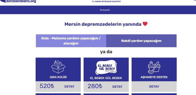 Mersin’de depremzedelere internet sitesi üzerinden yardım yapılıyor