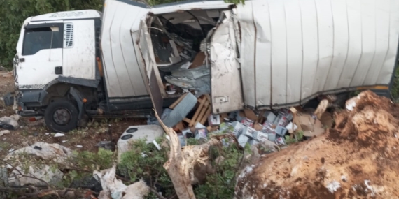 Erdemli’de freni patlayan kamyon şarampole uçtu: 2 yaralı