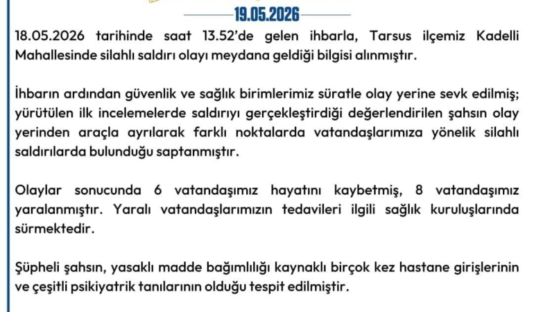 Mersin Valiliği’nden kanlı saldırı açıklaması