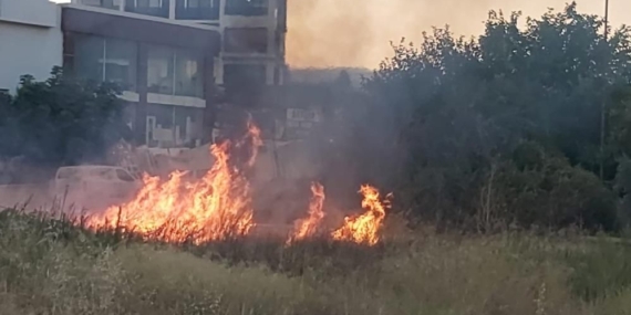 Boş arazide çıkan yangın bahçeye sıçramadan söndürüldü