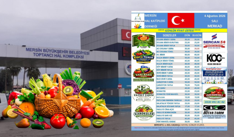 Mersin halinde 4 Ağustos sebze fiyatları açıklandı